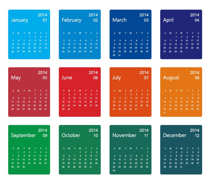 Colorful Design 2014 Calendar Vector | Free Vector Graphics | All ...