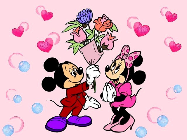 Disney Valentines Day Mickey Mouse and Minnie Bunch of Flowers ...