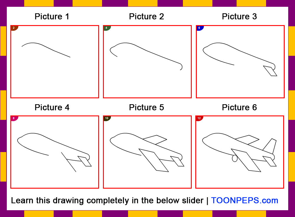 Toonpeps : How to draw Airplane for kids, step by step, Airplane ...