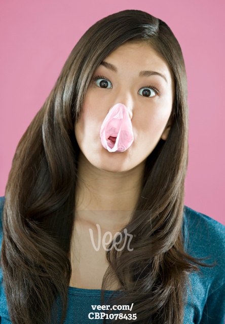 Chewing Gum Bubble Bursting in Young Woman's Face Stock Photo ...