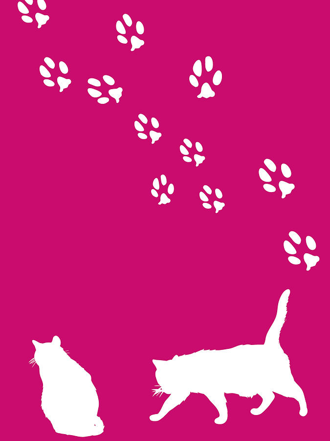 Two Cat Silhouettes And Paw Prints by Yumiko Iwasaki - Two Cat ...