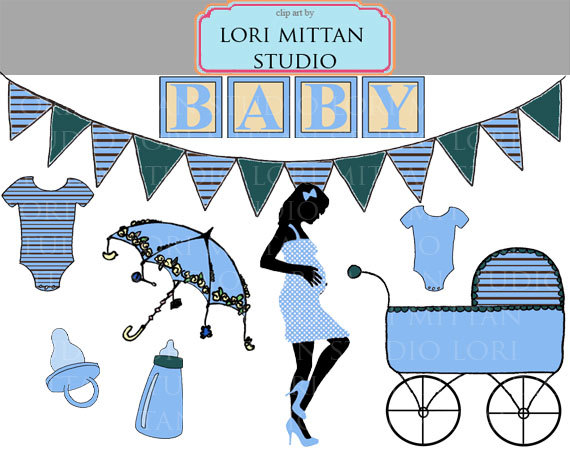 Boy Baby Shower Clip Art Blue Baby Clipart by LoriMittanStudio