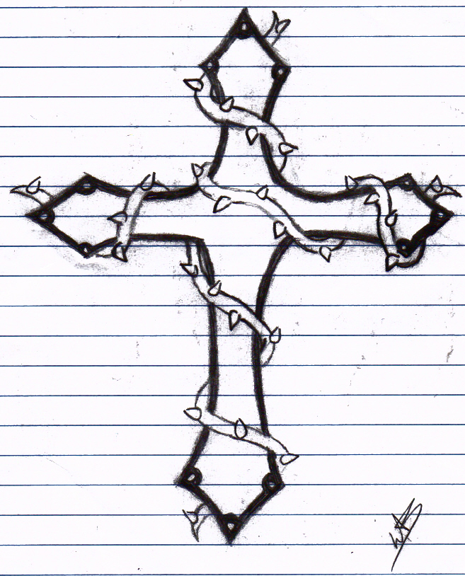 Image gallery for : drawings of crosses with thorns