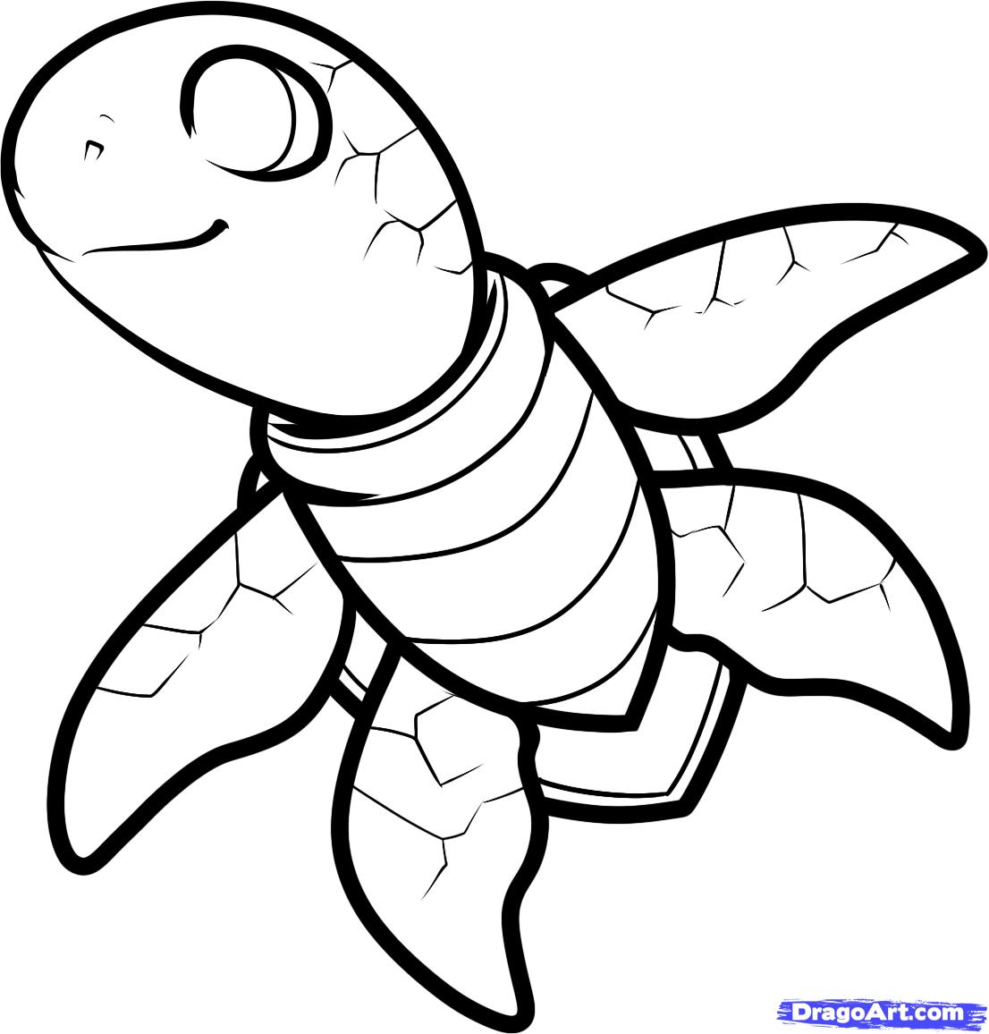 How to Draw a Sea Turtle, Cartoon Sea Turtle, Step by Step ...