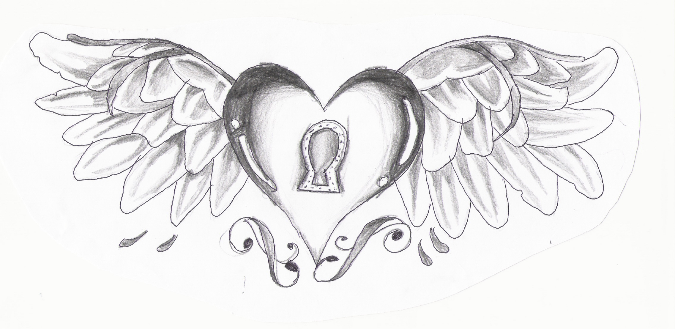 roses drawings with hearts and wings