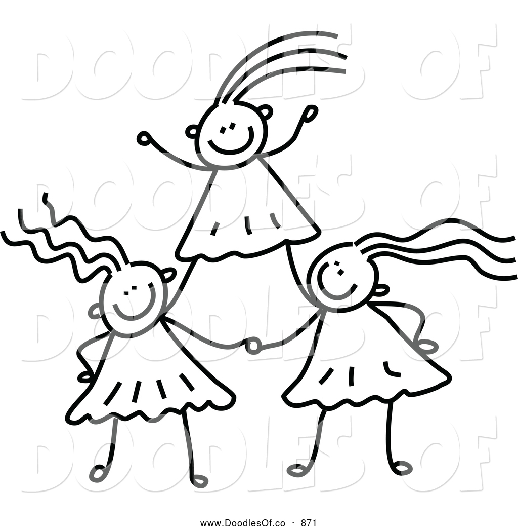 Vector Clipart of a Black and WHite Doodle Sketch of Girls Forming ...