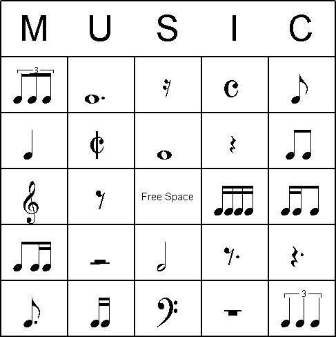 Music Notation Bingo Cards