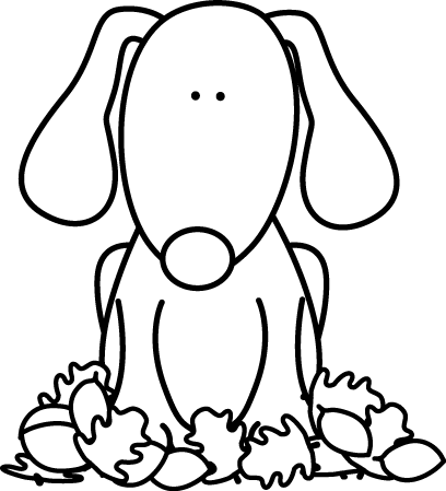 Black and White Dog Sitting in Leaves Clip Art - Black and White ...