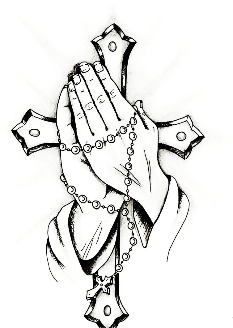 Praying Hands With Cross Drawings | picturespider.com