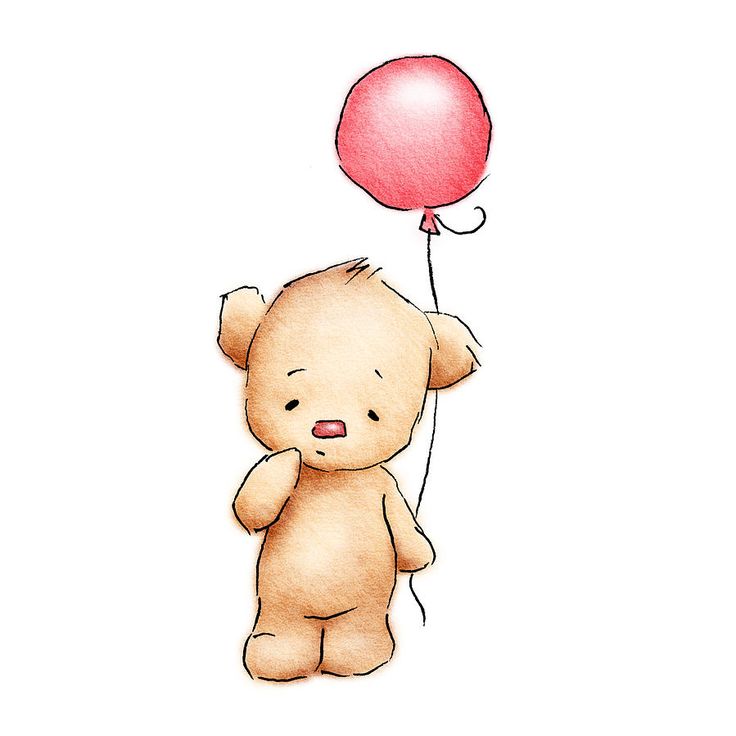 baby bear with red balloon Print by Anna Abramska