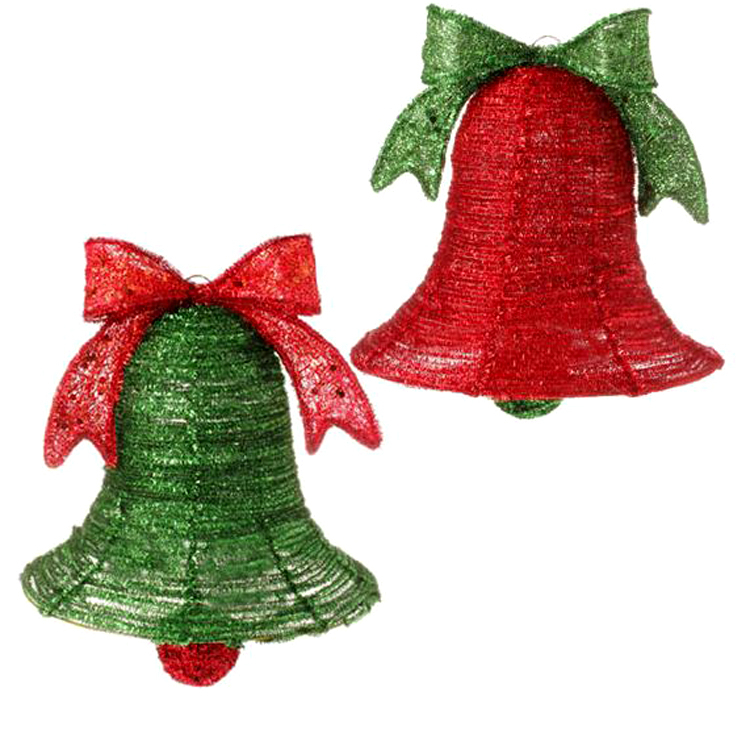 RAZ Tinsel Bell Red and Green Ornament Set of 2 Christmas Decoration