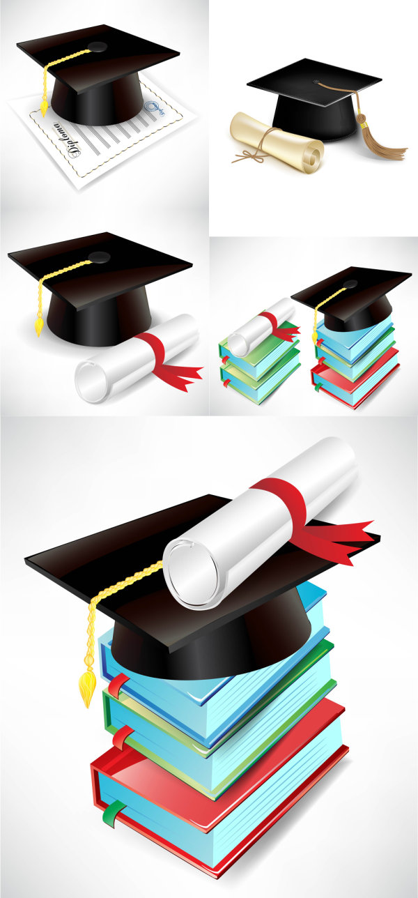 4-Designer | Graduation cap and diploma Vector Vector