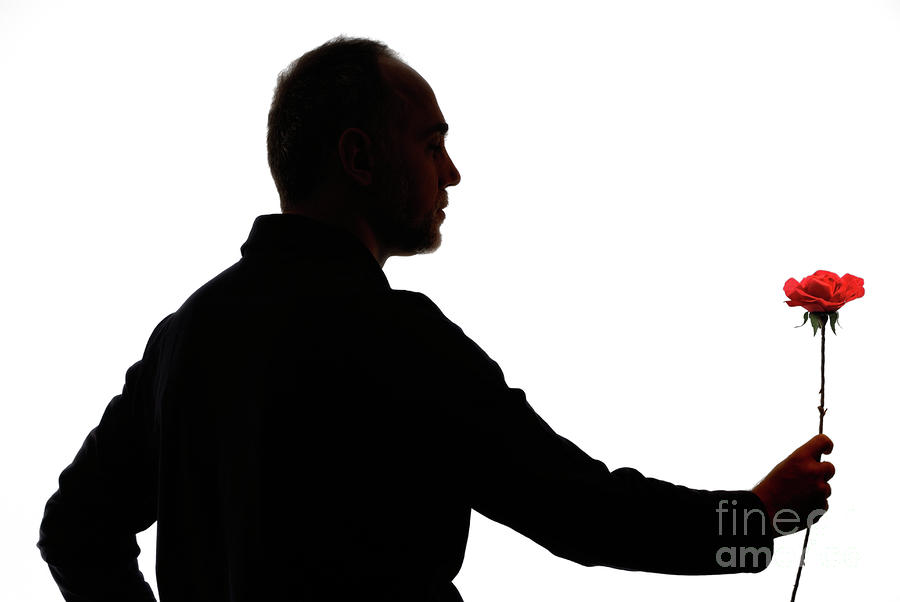 Silhouette Of Mature Man Holding Rose by Sami Sarkis - Silhouette ...