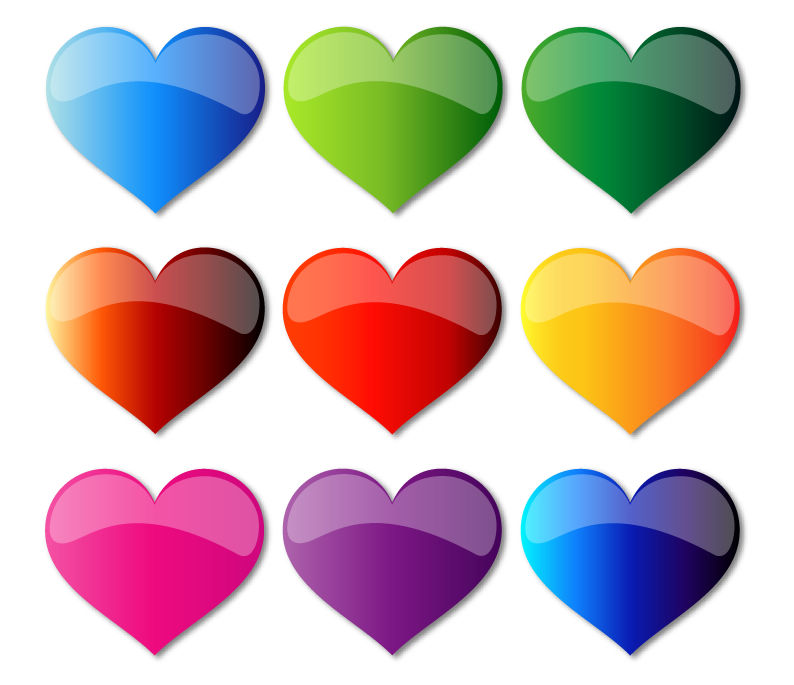Colorful Glass Hearts Free Vector / 4Vector