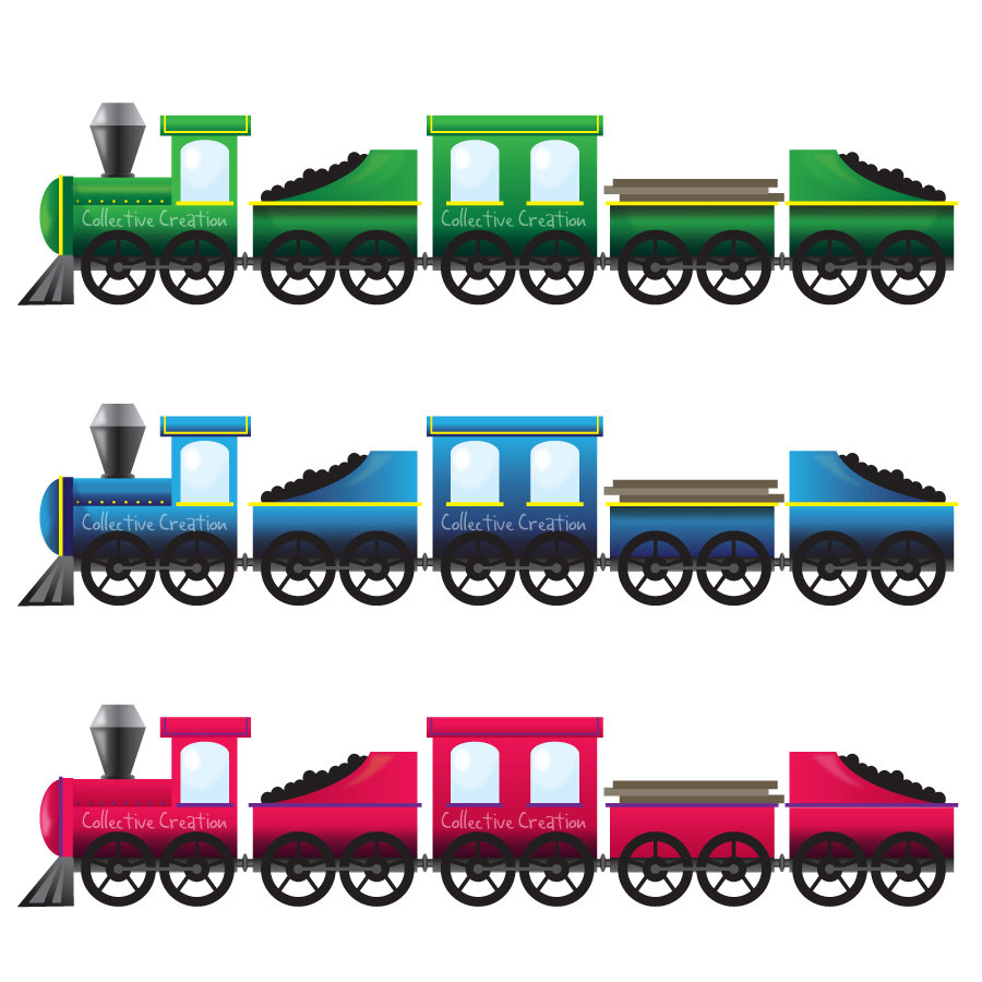 Pink Blue and Green Trains Digital Clipart by CollectiveCreation