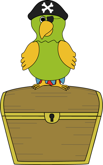 Pirate Parrot Sitting on Treasure Chest Clip Art - Pirate Parrot ...