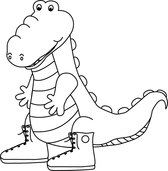 Black and White Alligator Wearing Sneakers Clip Art - Black and ...