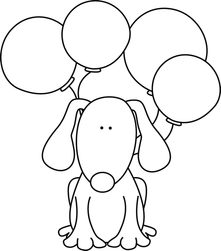 Black and White Dog with Balloons Clip Art - Black and White Dog ...