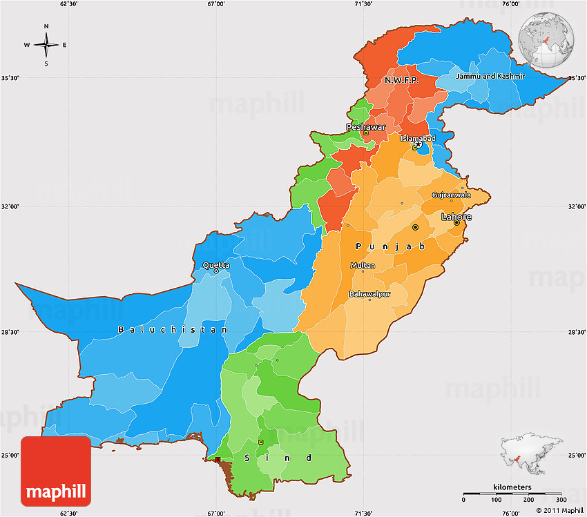 Political Simple Map of Pakistan, cropped outside