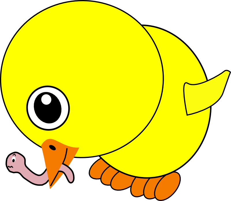 Clipart - Funny Chick Eating Earthworm Cartoon