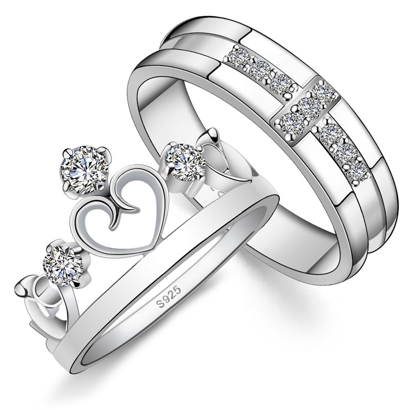 His & Hers Matching Couple Sterling Silver Engagement Rings Bands ...