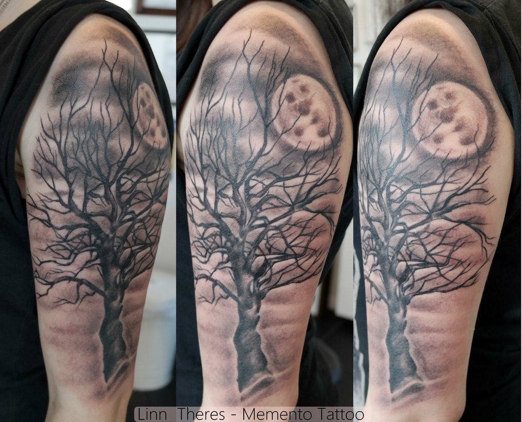 Moon and simple black tree tattoo | Tattoomagz.com › Tattoo ...