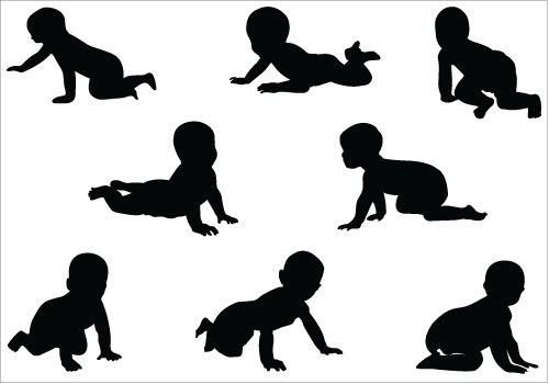 Very smooth and details silhouettes of baby crawling, drifting and ...
