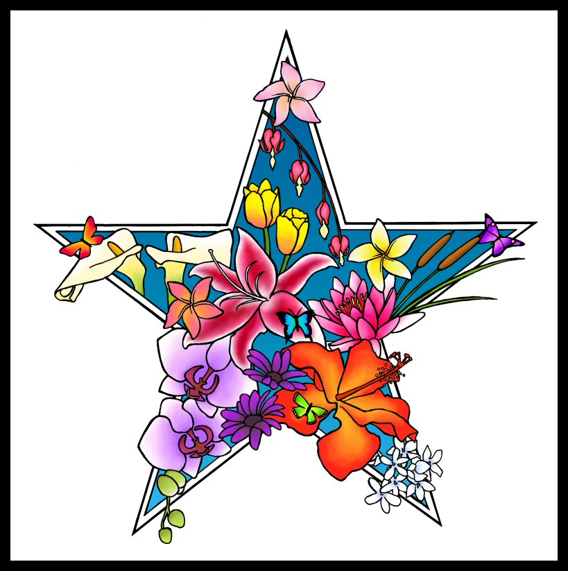 star + flower tattoo