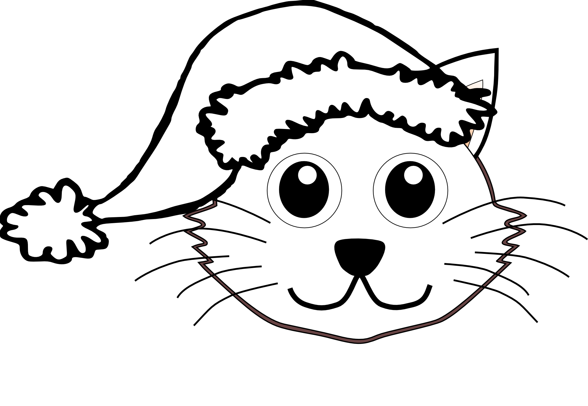 Clipartist Cat Face Cartoon Santa Hat Black White Line Svg ...