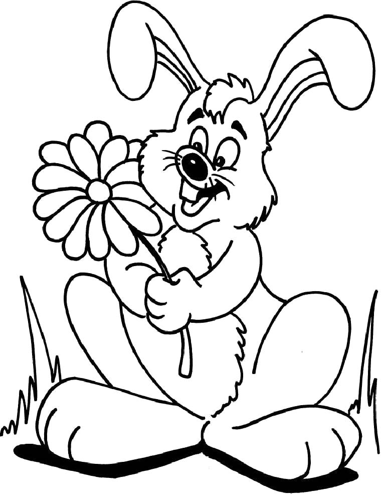 Spring Rabbit Flowers Coloring For Kids - Spring Coloring Pages ...