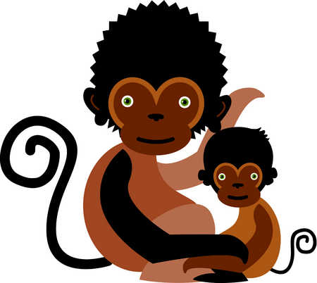 Stock Illustration - A mother and child pair of chimpanzees