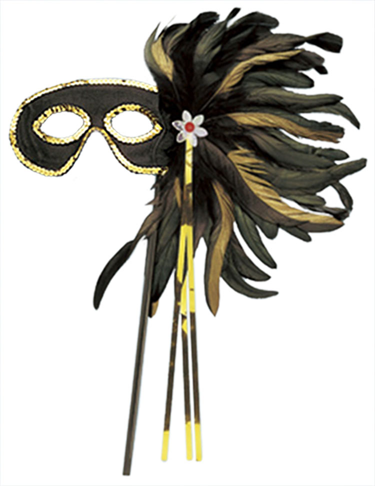Black And Gold Cocktail Feather Mask - Mardi Gras Or Masquerade Masks