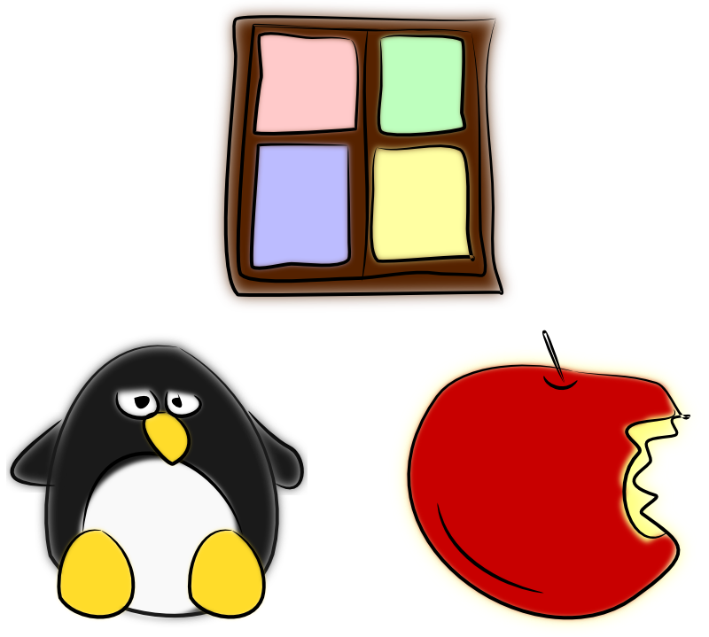 Clipart - Window, penguin and apple