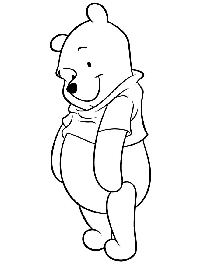 Cute Pooh Bear Standing Coloring Page | HM Coloring Pages