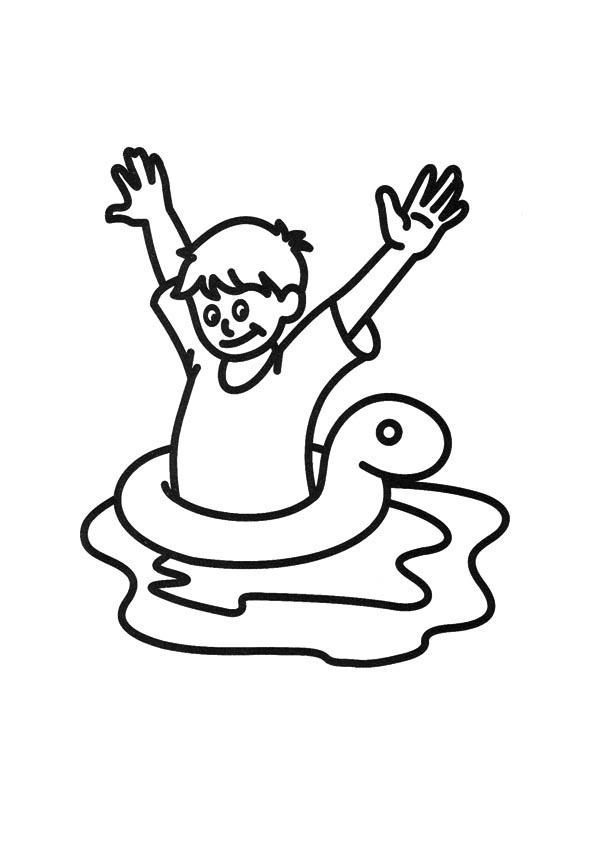 Free Coloring page of a boy with a swimming float | www ...