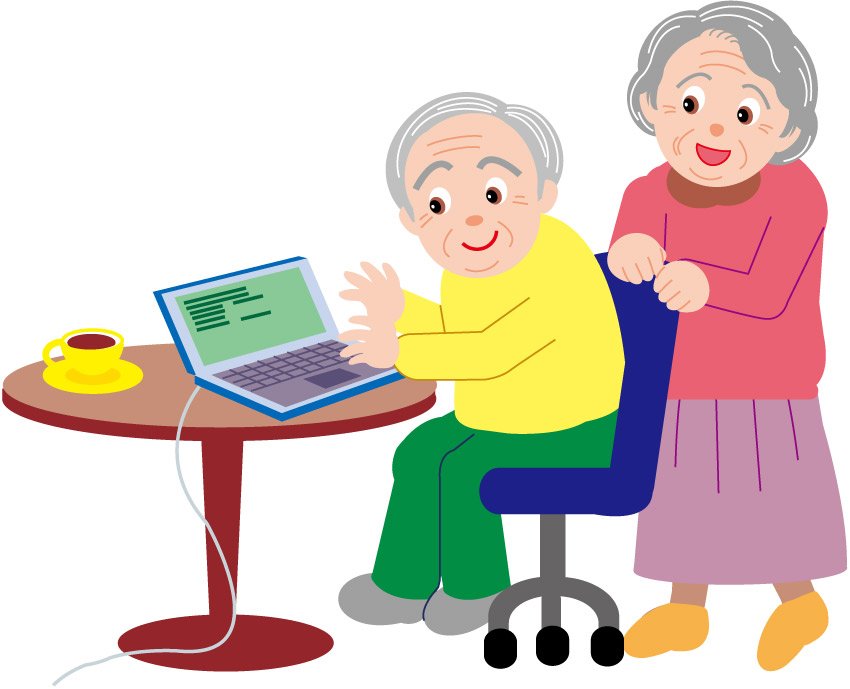 Old couple cartoon Vector Internet via a laptop computer | Vector ...