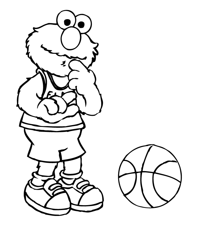 Designs Sesame Street: Elmo playing basketball ~ Child Coloring