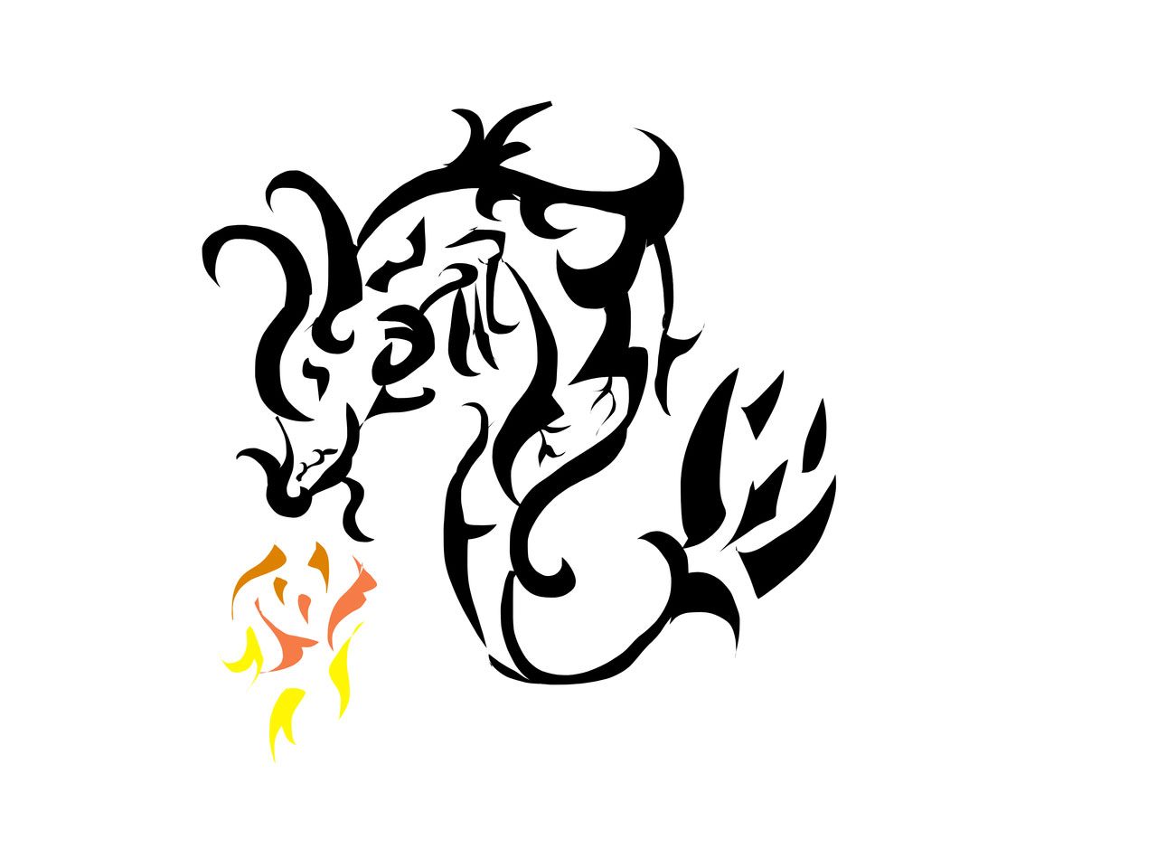 Free designs - Tribal dragon and fire tattoo wallpaper