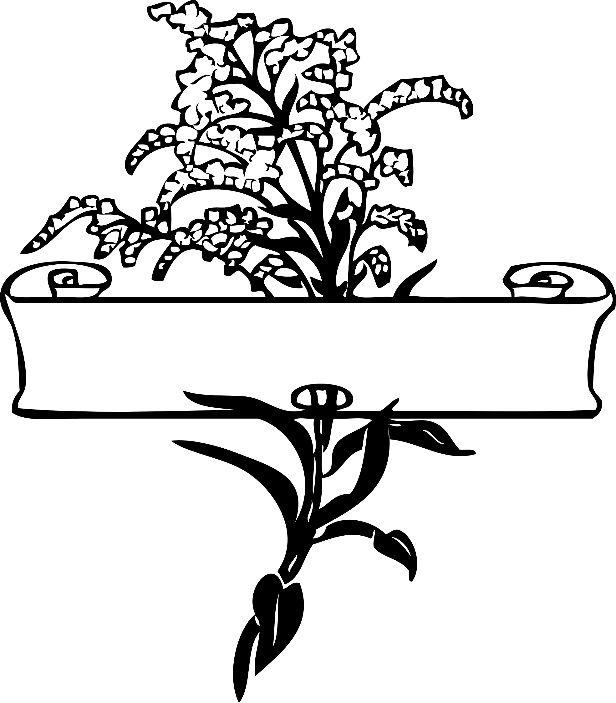 scroll with flower spray black white line art ... - ClipArt Best ...