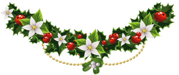 Transparent Christmas Mistletoe Garland with Flowers PNG Clipart