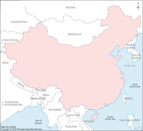 China Outline Map, Blank Outline Map of China
