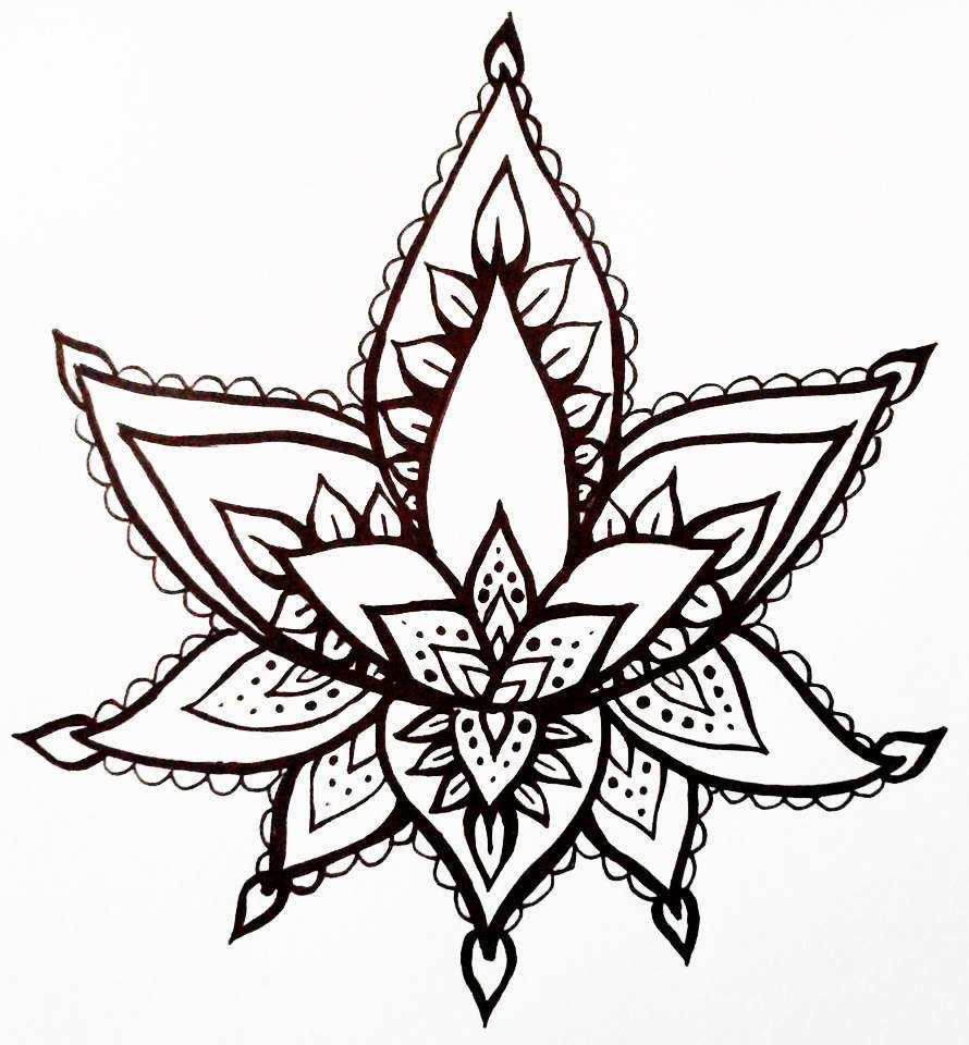 Lotus Flower Temporary Tattoo Hand Drawn Henna Style by ashinetoit
