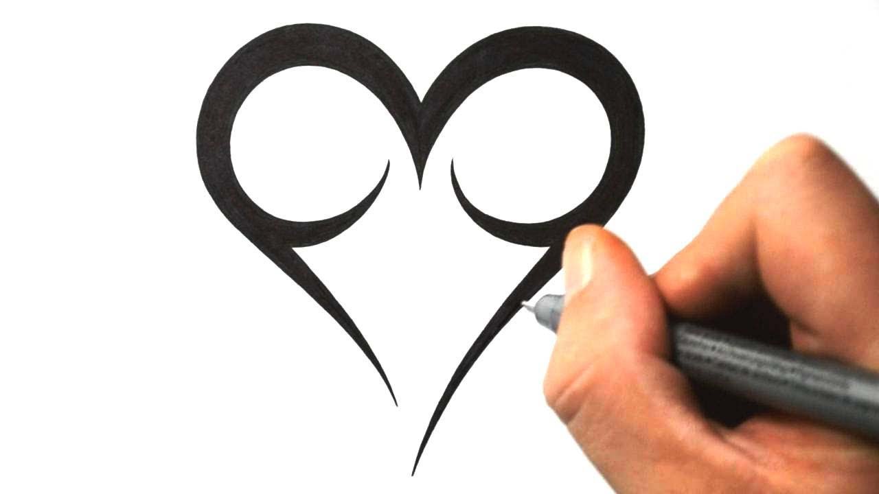 How to Draw a Simple Tribal Heart - Tattoo Design 2 - YouTube