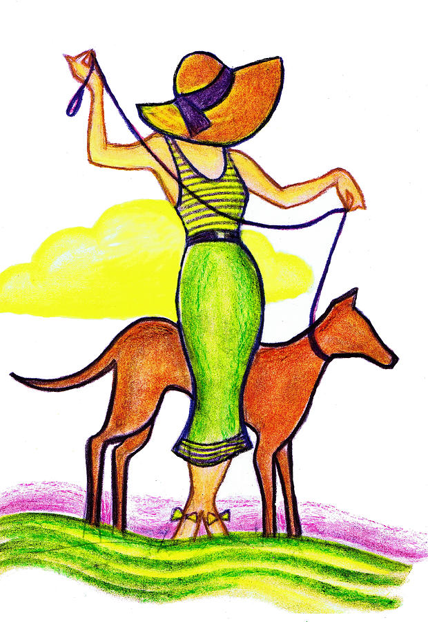 Deco Dog Walker by Mel Thompson - Deco Dog Walker Drawing - Deco ...