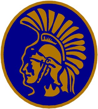 Trojan's head mascot blue and gold sports decal. Personalize as ...