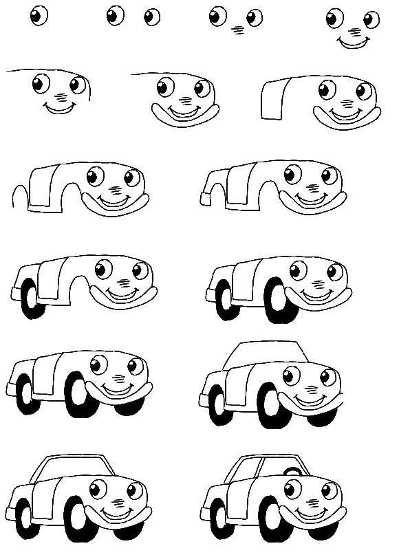 Learn to draw a cartoon car step by step | SKETCHING / PAINTING ...