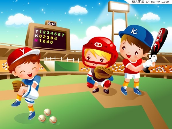 Baseball cartoon children – vector material | My Free Photoshop World