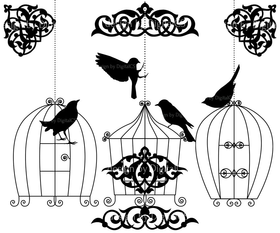 Bird clipart Clip art bird cage Bird silhouette by DigitalCS