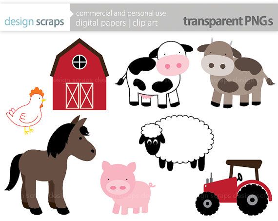 farm animal clip art graphics pig horse cows chicken sheep tractor ba…