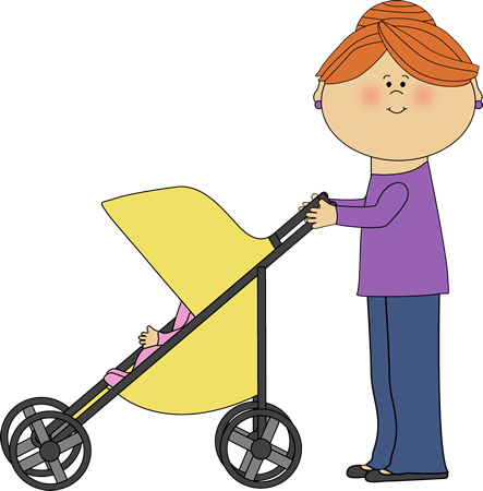 Mom Pushing Baby Stroller Clip Art Image